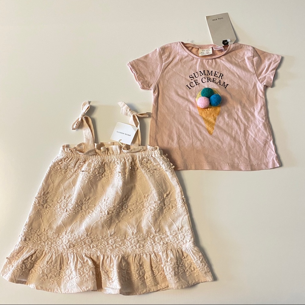 NWT 2pcs Zara Baby SZ6-9MO T-shirt & sundress pink #✨Host Pick✨